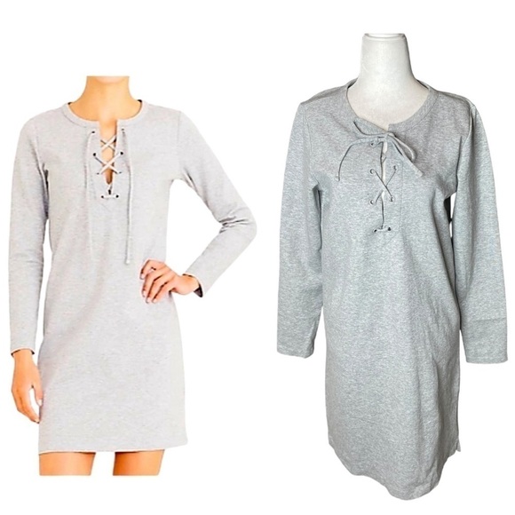 J Crew Mercantile Gray Lace Up Long Sleeve Sweatshirt Dress size small - Picture 1 of 12
